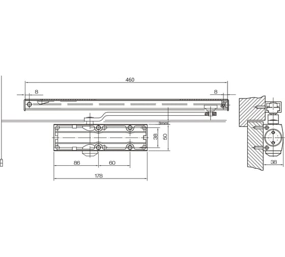 Доводчик со скользящей тягой Doorlock dl100s en3 черный, с функцией hold open 75552