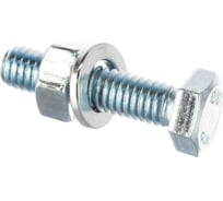 Болт DIN933 в комплекте с гайкой DIN934, шайбой DIN125, шайбой пруж. DIN127 ЗУБР M6x25 мм, ТФ6, 10 шт. 4-303436-06-025