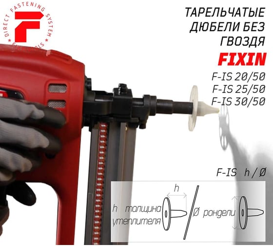 Тарельчатый дюбель FIXPISTOLS F-IS30/50 (без гвоздя) (250шт/уп) 2-1-6-1104