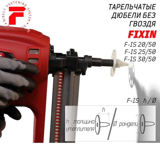 Тарельчатый дюбель FIXPISTOLS F-IS20/50 (без гвоздя) (250 шт/уп) 2-1-6-1111