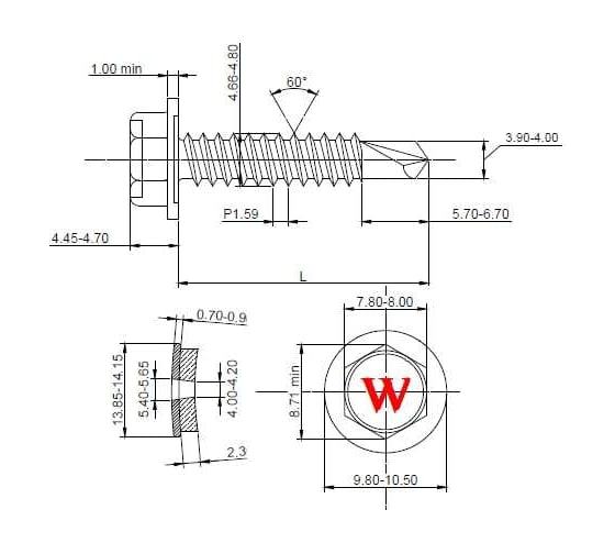 Саморез кровельный по металлу HARDWEX ТМ HWX4-W-P7-4.8x19 мм, св.№2, RAL 6002, 250 шт. 5190000000577