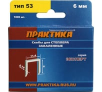 Скобы для степлера (1000 шт; 6х0.74х11.4 мм) ПРАКТИКА 775-365
