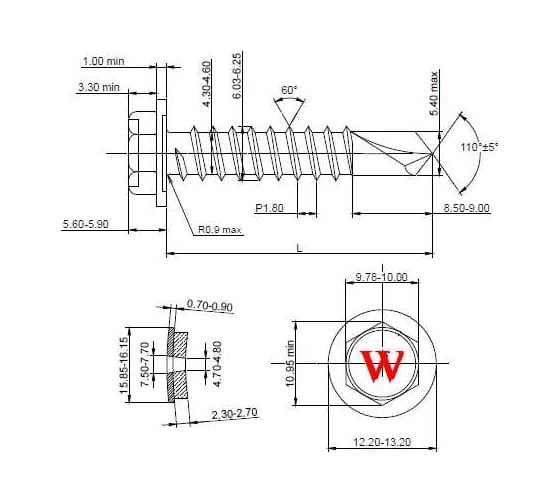 Саморез кровельный по металлу HARDWEX ТМ HWX7-W-P9-6.3x19 мм, св.№3, цинк, 250 шт. 5190000240508