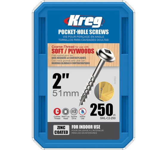 Шурупы KREG с крупным шагом, 2", 250 шт. SML-C2-250-INT