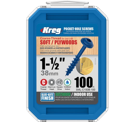 Шурупы с крупным шагом Blue-Kote 1-1/2 (100 шт; 38 мм) KREG SML-C150B-100-INT