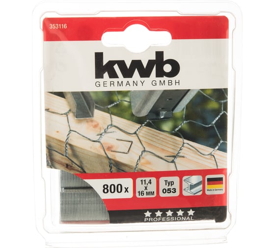 Скоба (800 шт; 16 мм; Тип 053) для степлеров KWB 353-116
