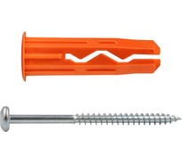 Универсальный нейлоновый дюбель ЕВРОПАРТНЕР оранжевый, multi pro, 10x40 мм, шуруп multi, полукруглая голова, неполная резьба, tx25, zn, 5x70 мм, бита tx, 6 шт. RB3 0144