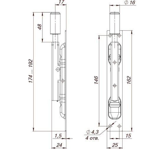 Торцевая задвижка FUARO RIGEL-set/160 D16x60mm (TDB set 160-24) в комплекте с ригелем 42251