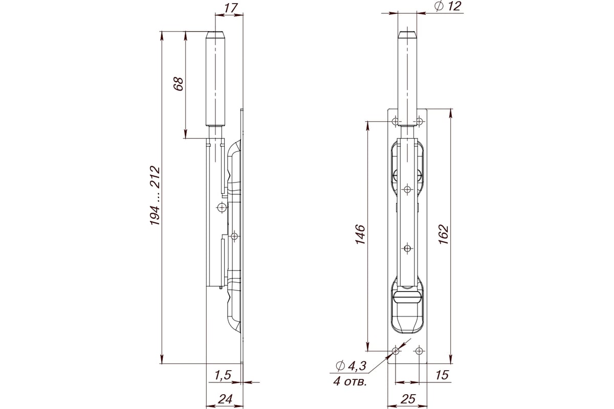 Торцевая задвижка FUARO D12x80 мм (TDB set 160-24) в комплекте с ригелем  RIGEL-set/160 40709