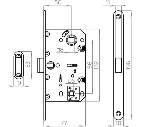 Врезная защелка AJAX MAGNLN96WC-50 (LN96WC-50) CP хром 45921