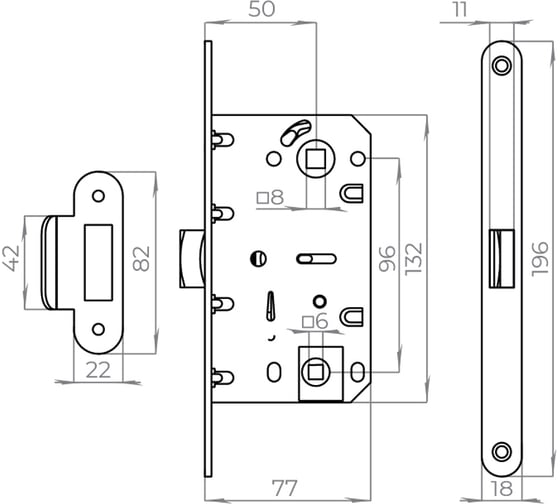 Врезная защелка AJAX PLASTLP96WC-50 SN матовый никель 45907