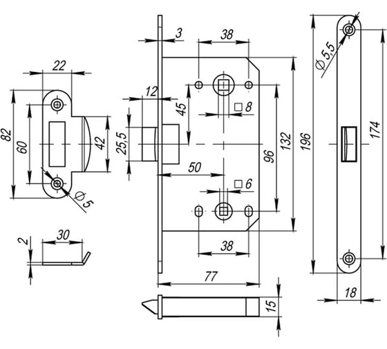 Защелка FUARO PLASTP96WC-50 (P96WC-50) SSC сатин/хром 45447