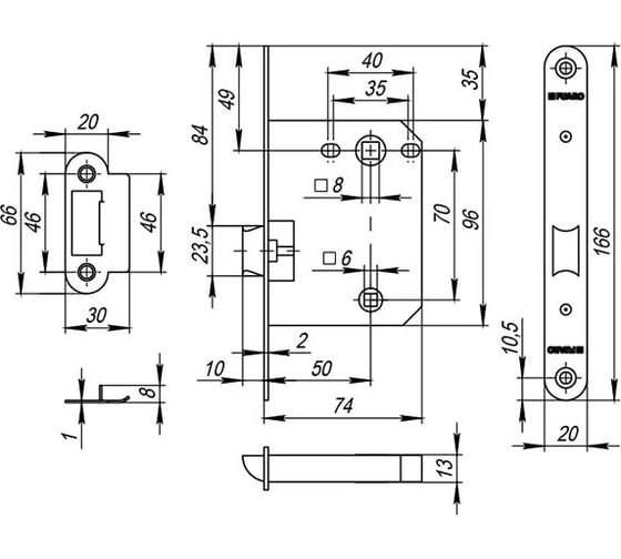 Врезная защелка FUARO PLASTP82-50 (P82-50) CP хром 36389
