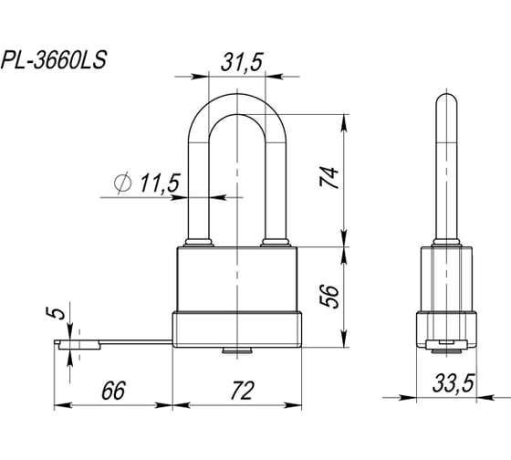 Навесной замок FUARO PL-WEATHER-3660 LS 3key (PL-3660 LS) удлиненная дужка, английский/блистер 26409