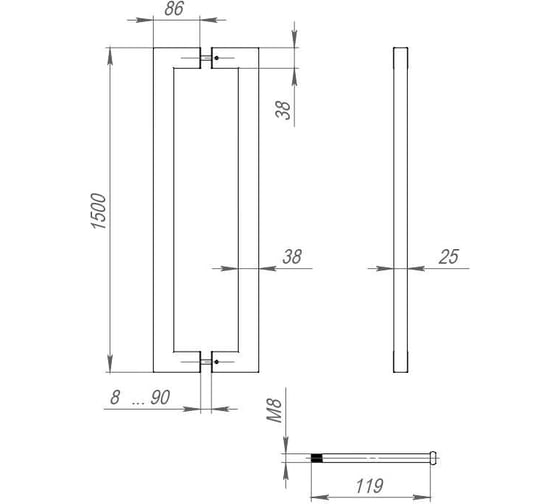Ручка-скоба FUARO PULL.PH38/1500.26 INOX 304 (PH-26-38/1500-INOX) BLACK 45505