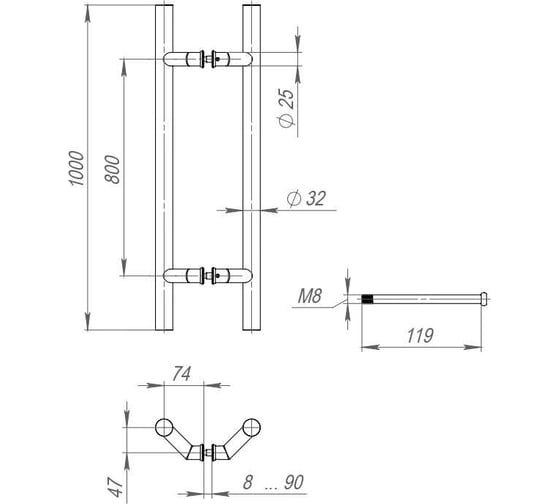 Ручка-скоба FUARO PULL.PH32/1000.45 INOX 304 (PH-45-32/1000-INOX) 45497