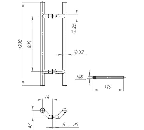 Ручка-скоба FUARO PULL.PH32/1200.45 INOX 304 (PH-45-32/1200-INOX) 45493