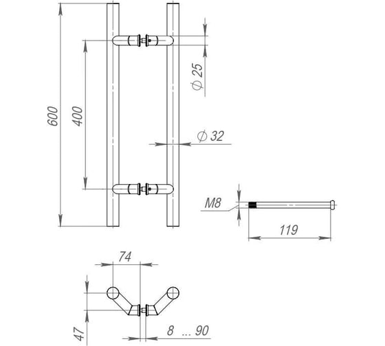 Ручка-скоба FUARO PULL.PH32/600.45 INOX 304 (PH-45-32/600-INOX) 45501