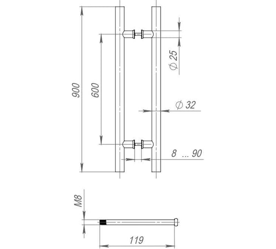 Ручка-скоба FUARO PULL.PH32/900.22 INOX 304 (PH-22-32/900-INOX) BLACK 45503