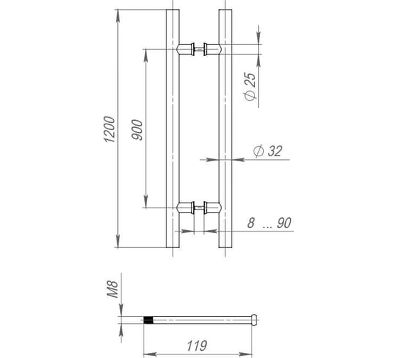 Ручка-скоба FUARO PULL.PH32/1200.22 INOX 304 (PH-22-32/1200-INOX) BLACK 45507