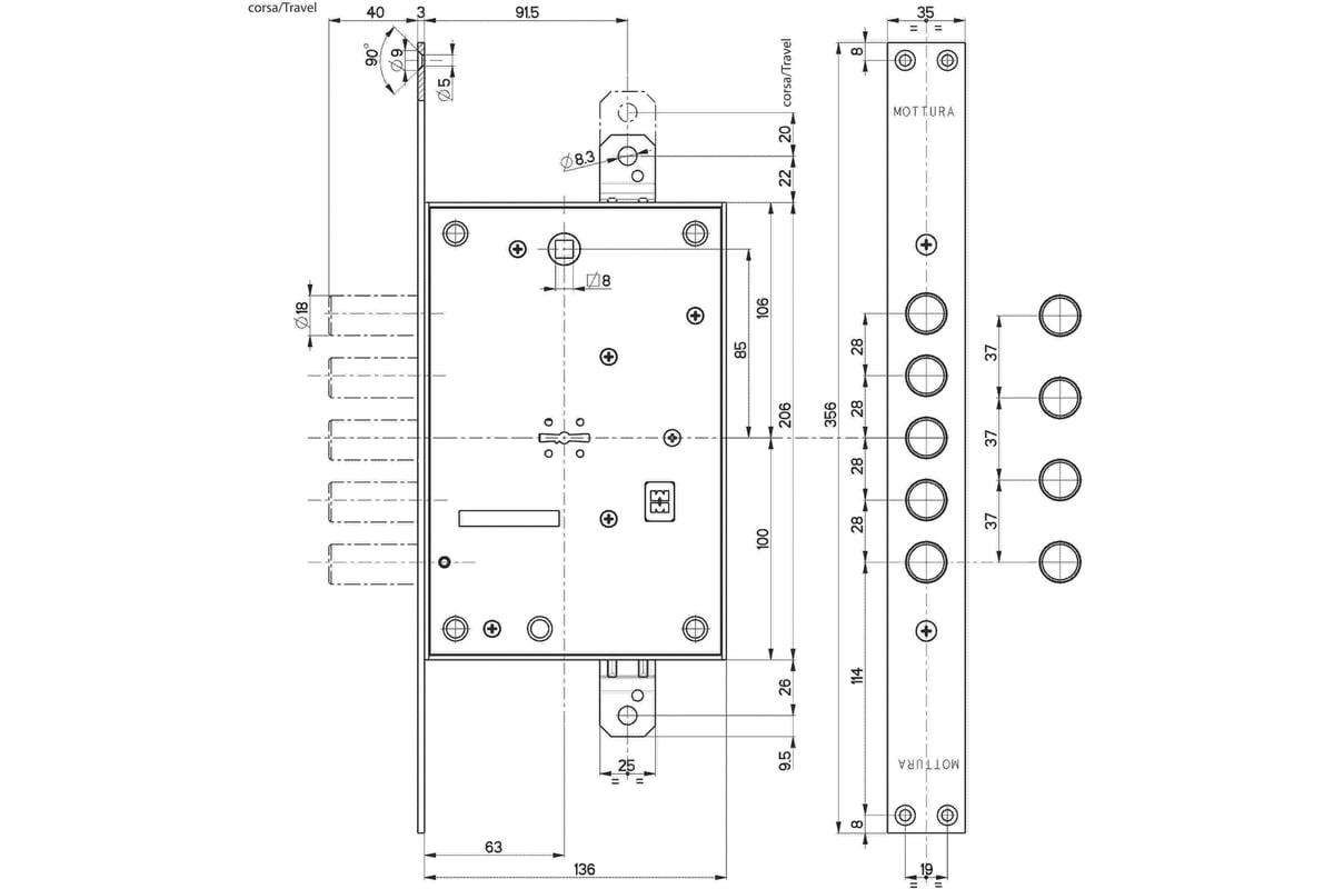 замок врезной mottura 50798