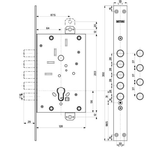 Корпус врезного замка MOTTURA 82.525W800B 45975