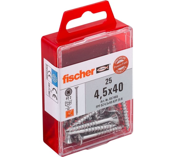 Универсальный шуруп c потайной головой и неполной резьбой Fischer FPF-SZ 4,5x40 A2P, нерж. сталь, 25 шт. 657465 1