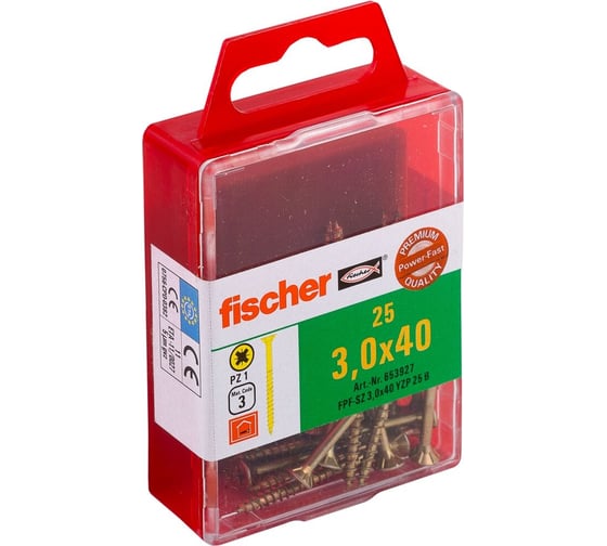 Универсальный шуруп c потайной головой и неполной резьбой Fischer FPF-SZ 3,0x40 YZP, жёлтый цинк, 25 шт. 653927