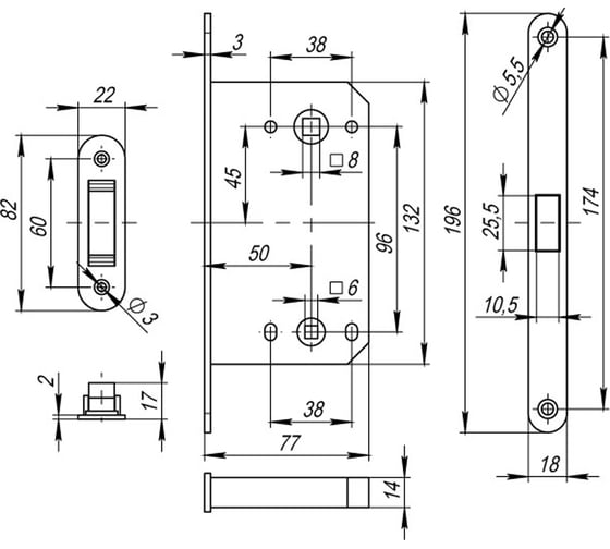 Корпус врезного замка FUARO MAGNM85C-50 (M85C-50) SSG сатин/золото 46517