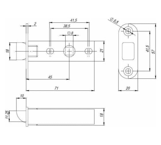 Защелка PUNTO PLASTPL45-R20 (PL45-R20) (врезная) SN матовый никель 41645