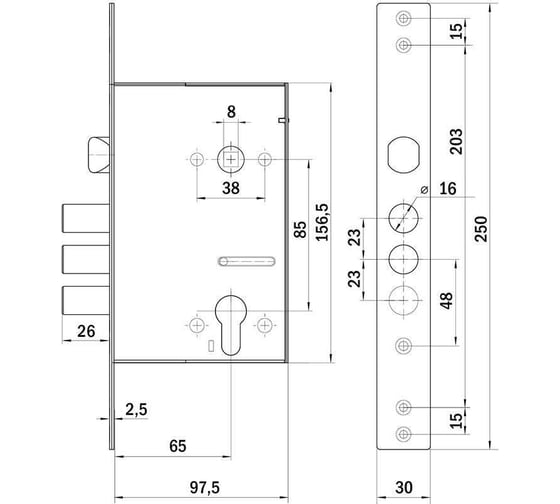 Корпус врезного замка c защёлкой PUNTO MDV30C-816 CP (V30/C) CP хром 45895