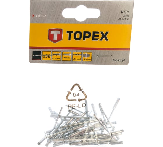 Заклепки алюминиевые (3.2 мм x 10 мм) 50 шт. TOPEX 43E302