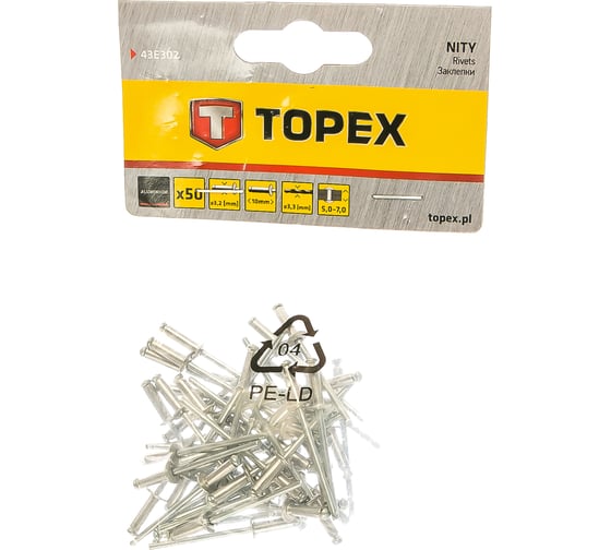 Заклепки алюминиевые (3.2 мм x 10 мм) 50 шт. TOPEX 43E302