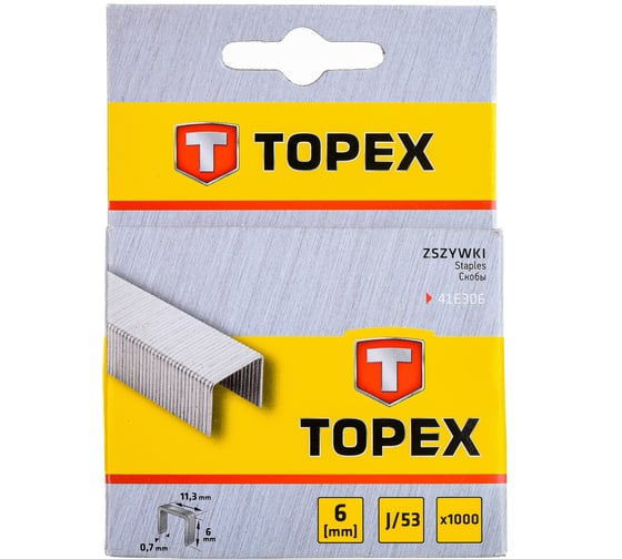 Скобы тип J (6 x 11.3 x 0.7 мм) 1000 шт. TOPEX 41E306