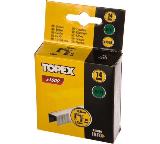 Скобы типа G (14 х 10.6 x 1.2 мм) 1000 шт. TOPEX 41E414