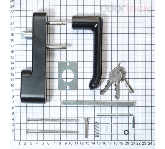 Внешняя нажимная ручка для противопожарных дверей Doorlock v pd700/h2 серия variant, черная, с цилиндром, толщина двери до 105 мм, накл. 77006