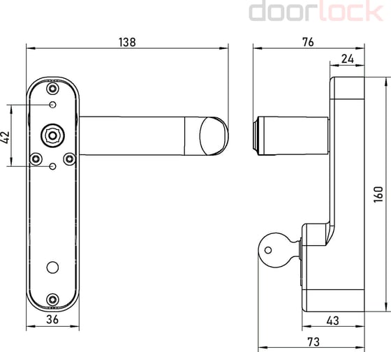 Внешняя нажимная ручка для противопожарных дверей Doorlock v pd700/h2 серия variant, черная, с цилиндром, толщина двери до 105 мм, накл. 77006