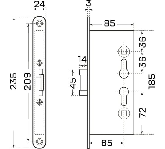 Врезной замок для технических дверей Стандарт Строитель SD 1739 7265 14866