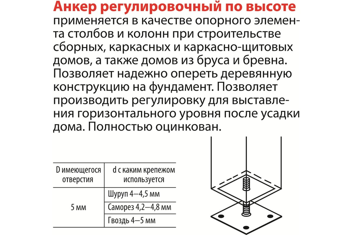 Купить Регулируемый по высоте анкер М20, 100мм, h=200мм, 1шт ГОСКРЕПЕЖ  КР.090904 по цене от 0 р., длина, диаметр и другие характеристики на сайте