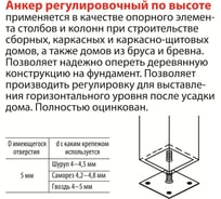 Регулируемый по высоте анкер М24, 120мм, h=200мм, 1шт ГОСКРЕПЕЖ КР.090908