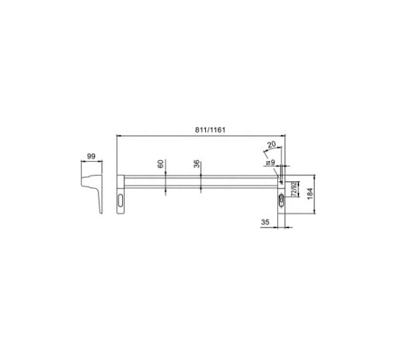 Клавишный механизм антипаник Doorlock PD800FR-PUSH 1161мм PZ72 mm, черный, с красной клавишей, огнестойкий 75426