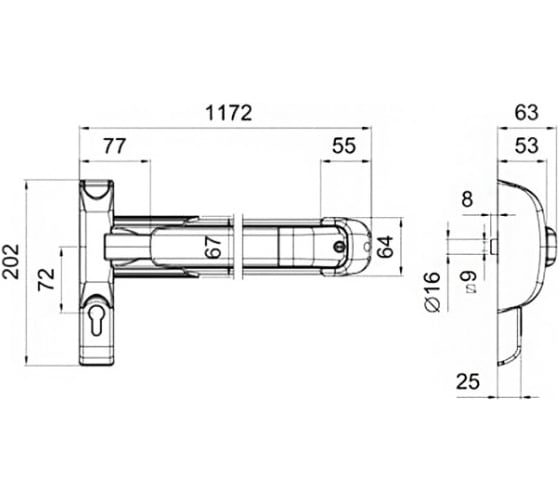 Клавишный механизм антипаник Doorlock PD910FR-PUSH 1170мм PZ72 mm, серебристый MG, огнестойкий 75448