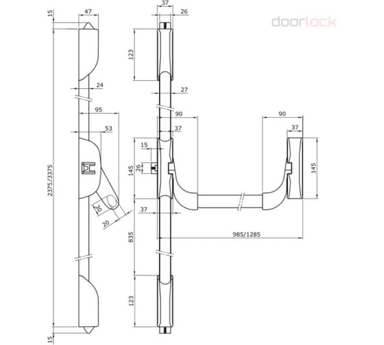 Нажимной механизм-защелка для противопожарных и наружных дверей Doorlock DL PD900FR, черный 75438