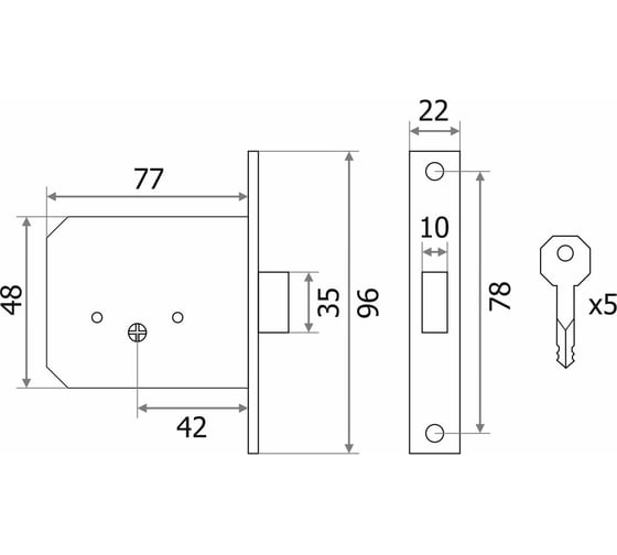 Врезной замок Marlok 955-f 5 ключей, pв (золото), черный корпус 011381