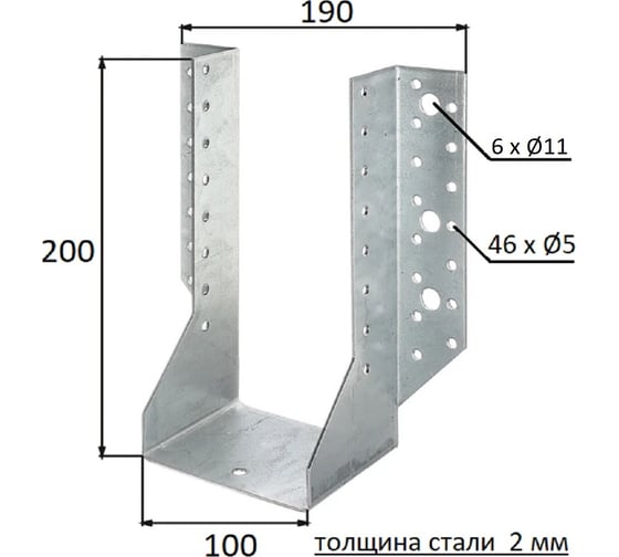 Держатель балки ALBERTS перфорированный, цинк, 100x200 мм 335243