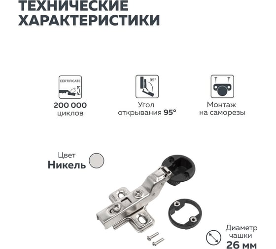 Четырехшарнирная петля Lemax PROF clip-on с доводчиком, вкладная, для стекла, никель M320-Inst