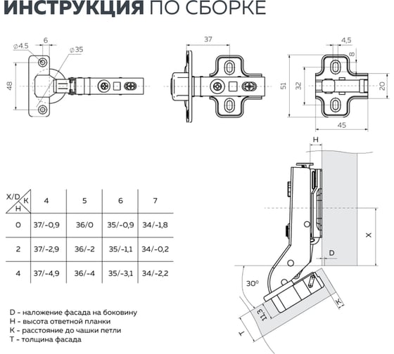 Петля Lemax PROF clip-on, с доводчиком, 105 градусов (для угла 30 градусов), никель M401-30(L)