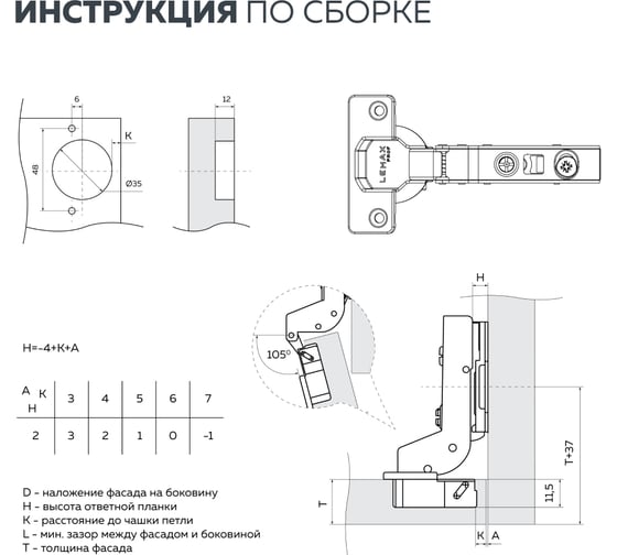 Вкладная петля с эксцентриком Lemax PROF FH132C