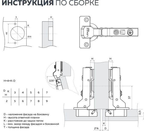 Полунакладная петля с эксцентриком Lemax PROF FH132B