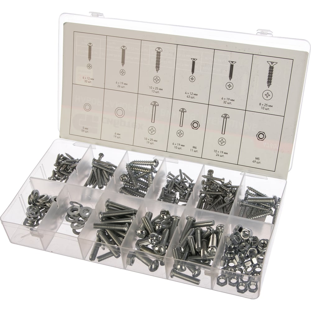 Набор саморезов, винтов, гаек, шайб СИБРТЕХ 347 предметов 47609 ...